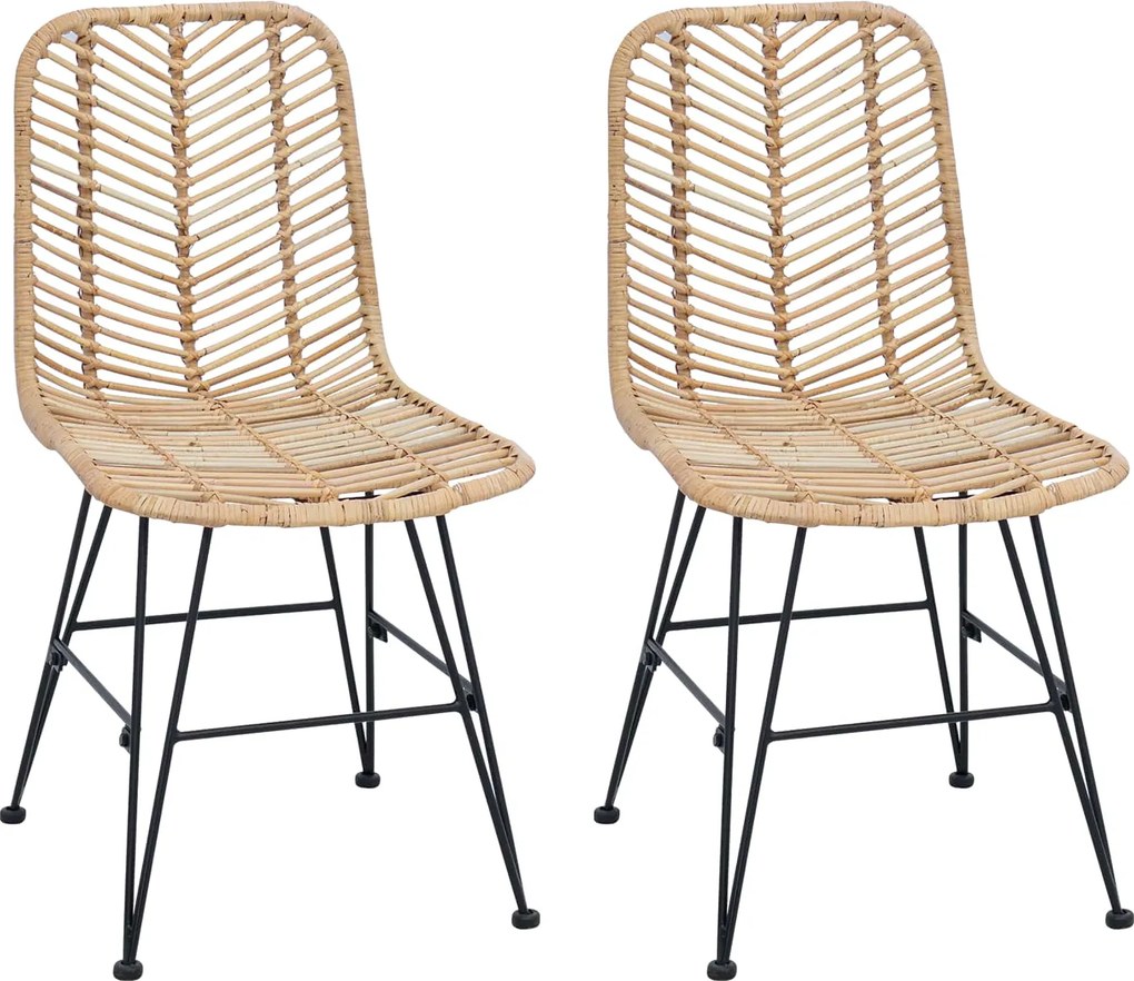 vidaXL Étkezőszék 2 pcs Természetes 44 x 47 x 85 cm Rattan és Vas