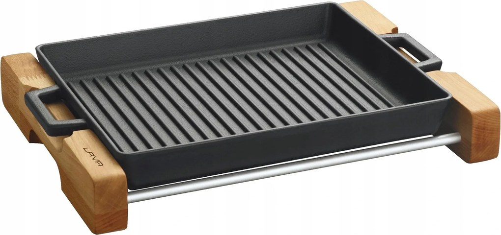 Öntöttvas grillsütő lap 26x32cm fa talppal