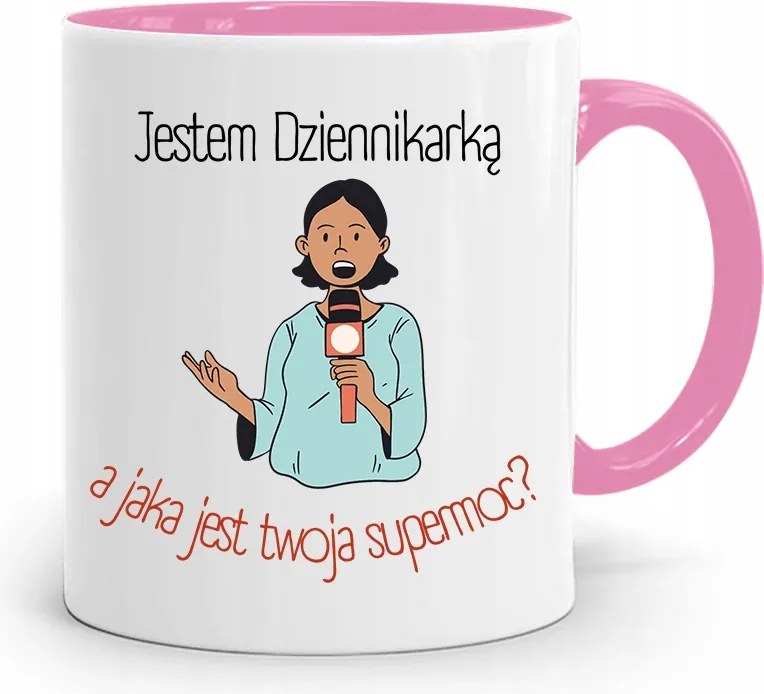 Rózsaszín Bögre Ajándék Riporter Újságírónak, fényképes nyomtatással