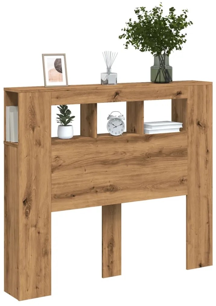 kézműves tölgyszínű szerelt fa LED-es fejtámla 120x18,5x103,5cm