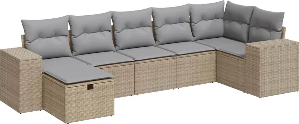 vidaXL 7 részes bézs polyrattan kerti ülőgarnitúra párnákkal