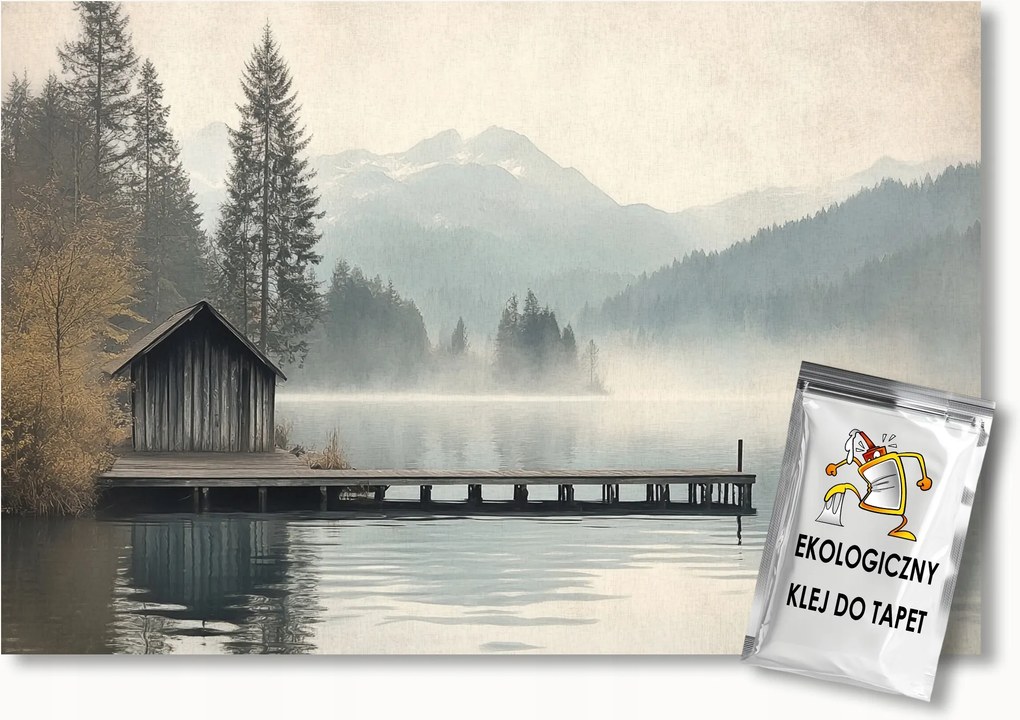 Fotótapéta Flizelina Hegyek Erdő Tó Móló Híd Köd 350x250 ragasztó