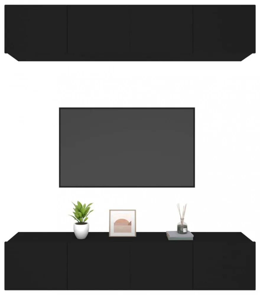 4 db fekete szerelt fa TV-szekrény 80 x 30 x 30 cm