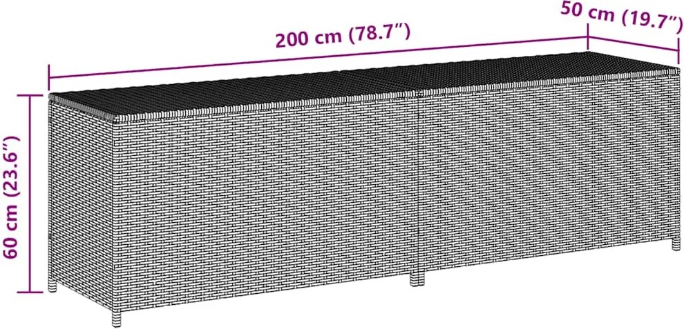 Szürke Polyrattan Kerti Tárolóláda 200 X 50 X 60 Cm