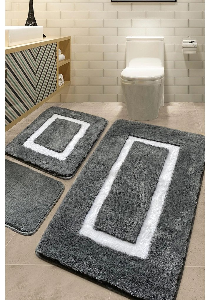 Fürdőszobaszőnyeg Szett (3 db) Quadrato Frame - Antracit