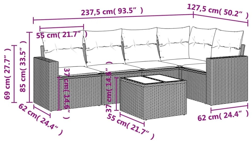 vidaXL 6 részes világosszürke polyrattan kerti ülőgarnitúra párnákkal