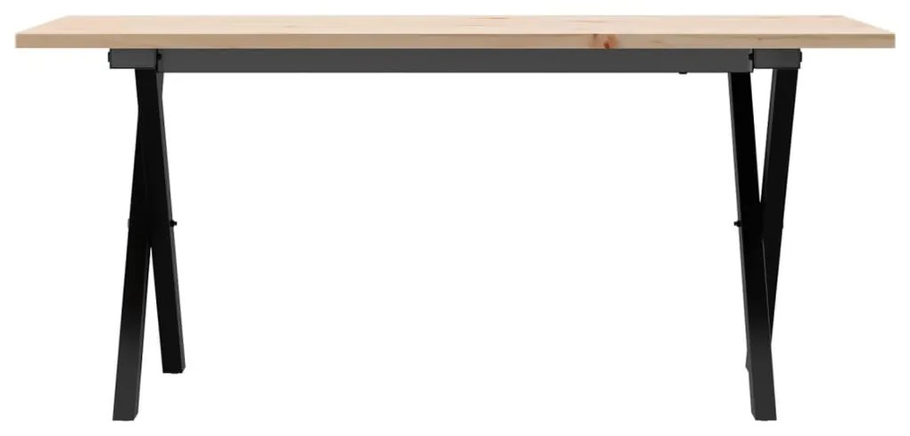 tömör fenyőfa és acél dohányzóasztal X-vázzal 100x50x45 cm