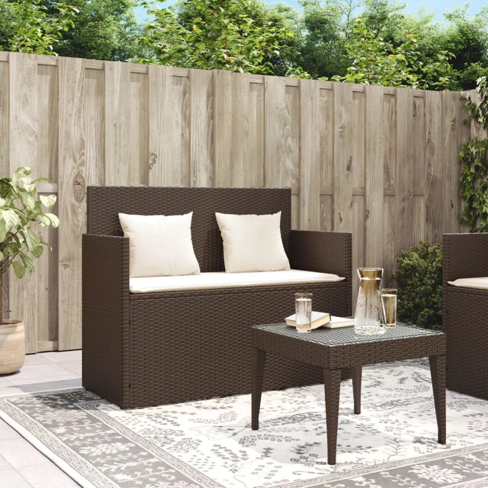 barna polyrattan kerti pad párnákkal