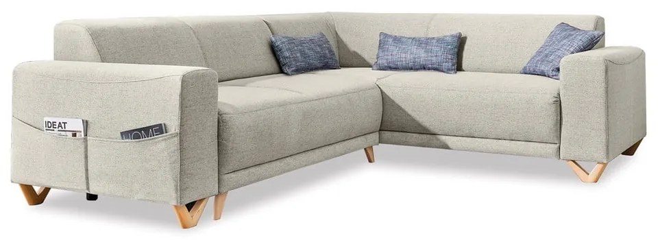 Bézs kinyitható-tárolóhelyes sarokkanapé (jobb oldali-L alakú) Classy Sophie – Miuform