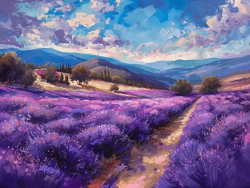 Vászonkép Canvas Tájkép Hegyek Mező Levendula Virágok 80x60