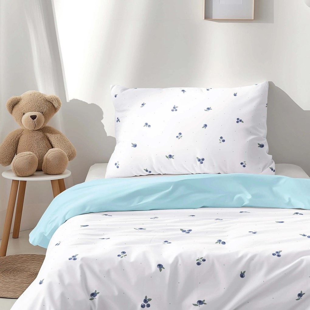 Goldea gyermek pamut ágyneműhuzat duo - áfonya mintás, égszínkék színű hátoldal 140 x 200 és 70 x 90 cm