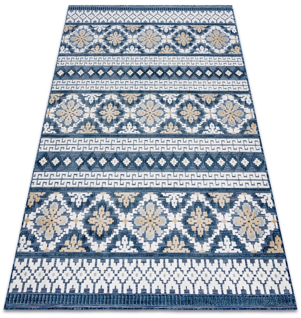 Szőnyeg Structural BOTANIC 65252 Boho, lapos szőtt az erkélyen, teraszon - sötétkék