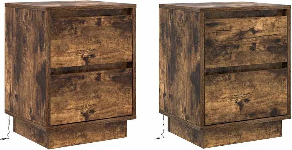 vidaXL Éjjeliszekrény 2 pcs Füstölt tölgy 39 x 34,5 x 50 cm Faanyag