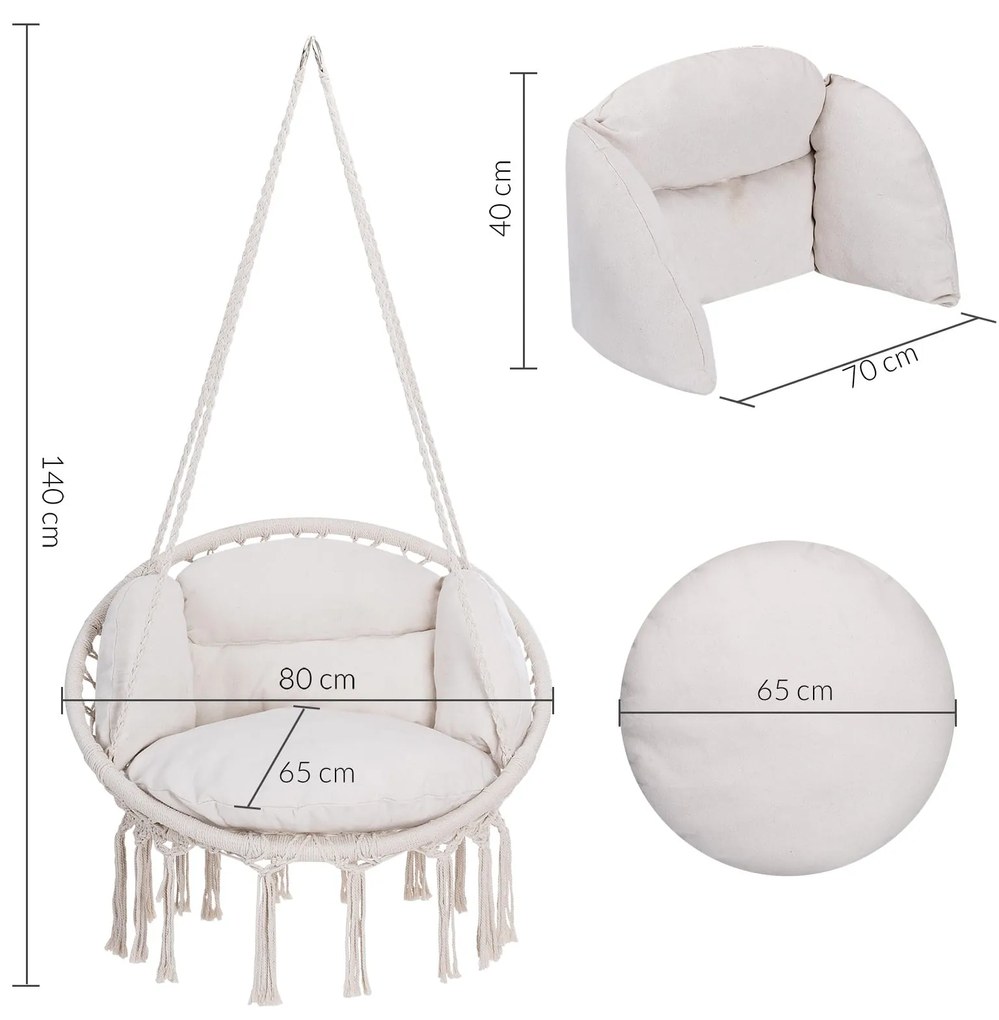 BOHO függőszék párnával, Ø61cm, bézs Jurhan