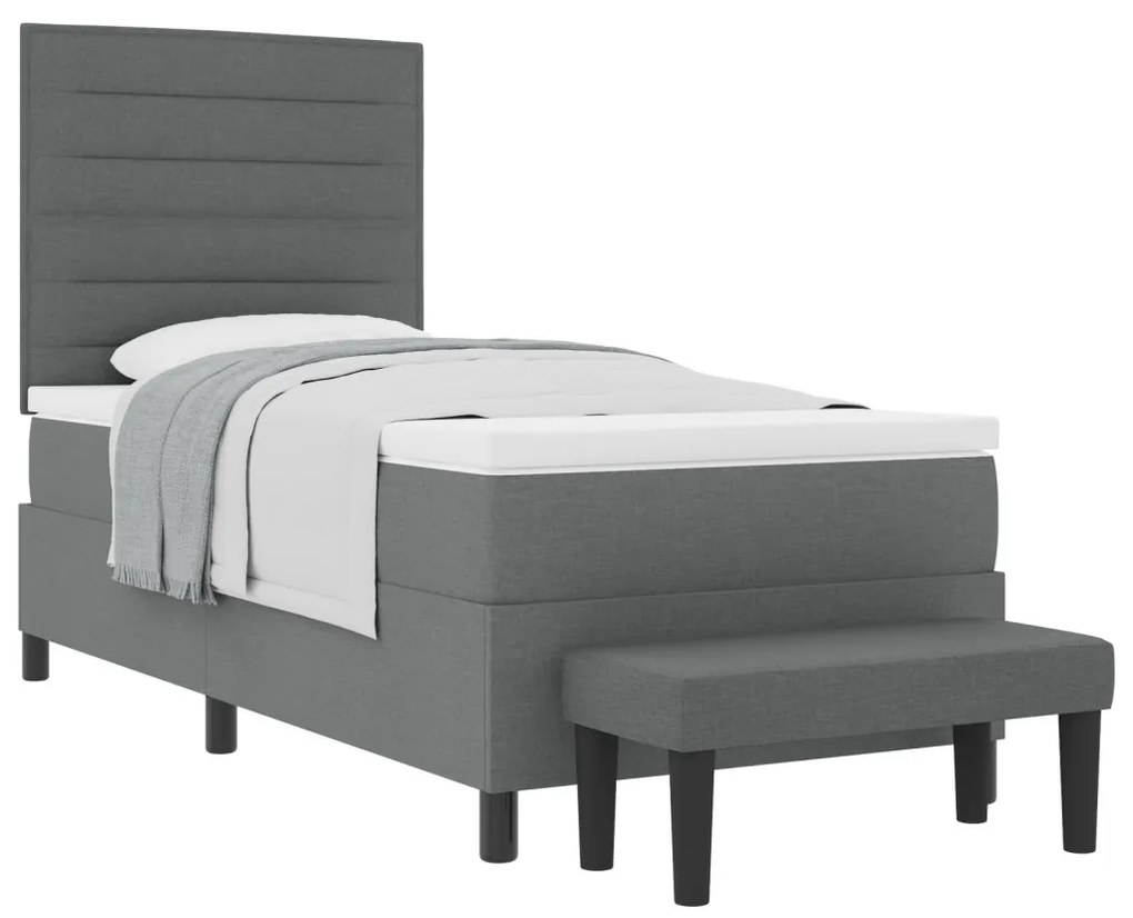 Boxspring ágy matraccal és paddal sötétszürke 90x200 cm szövet