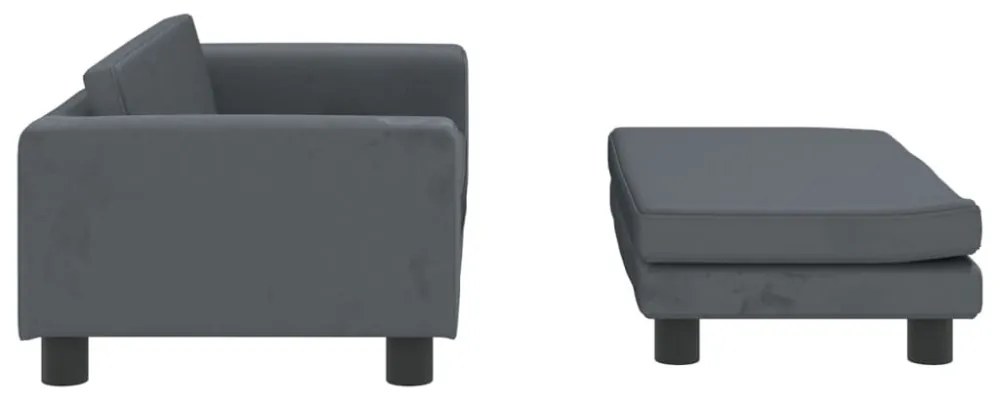 sötétszürke gyerek bársonykanapé lábzsámollyal 100x50x30 cm