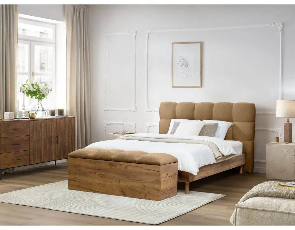 Bézs kárpitozott franciaágy ágyráccsal 160x200 cm Kumo – Bobochic Paris