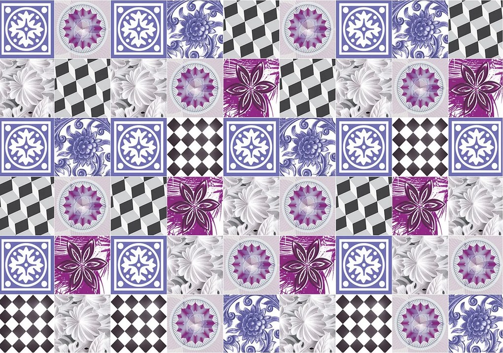 Tapéta Lila geometria mozaik absztrakt minták virágok 368x254 +ragasztó