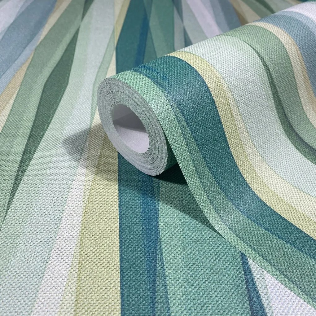 Tapéta geometrikus függőleges vonalak árnyalat zöld kék fehér tapéta