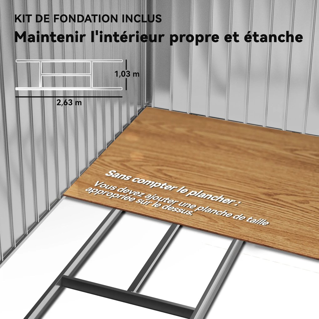 Outsunny Fém Tároló Sátor 2.5m² - Alapzattal Ellátott Tároló Sátor - Zárható Ajtó - Méretek 213L x 130W x 185H cm - Barna Acéllemez | Aosom