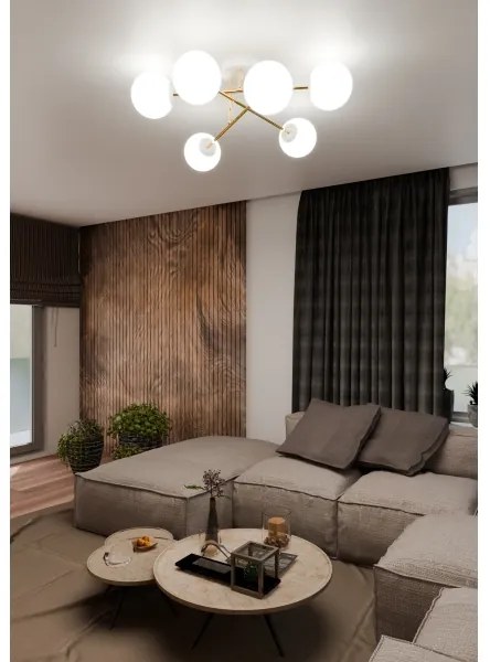 Csillár rúdon MAGNUM 6xE14/10W/230V fehér/arany