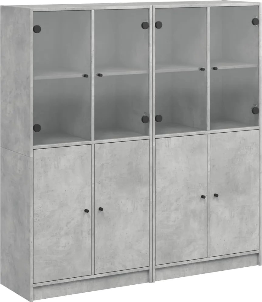 vidaXL betonszürke szerelt fa könyvespolc ajtókkal 136 x 37 x 142 cm