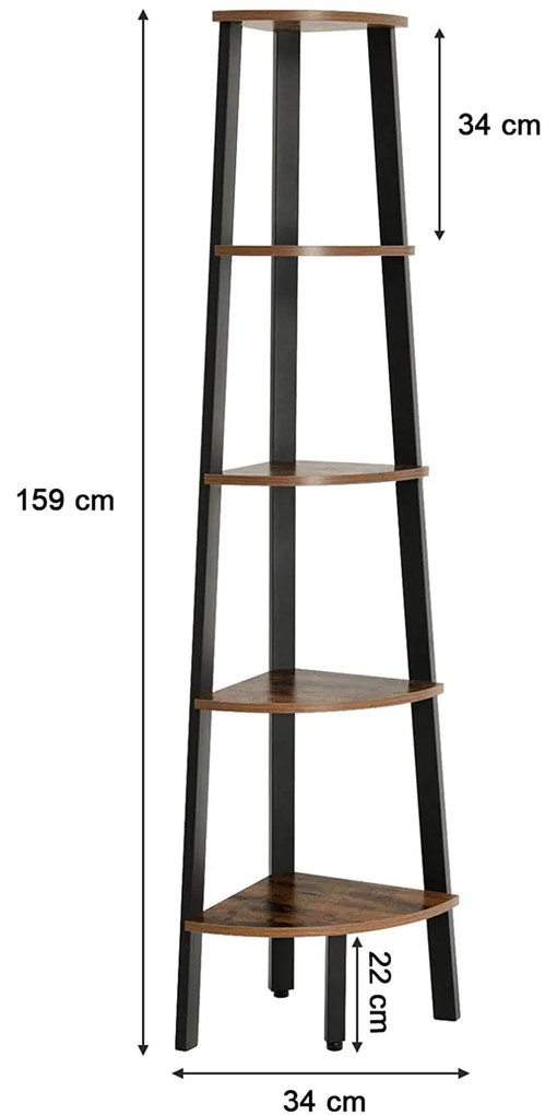 Sarokpolc TAYLOR 5 polc 159x34 cm, rusztikus barna