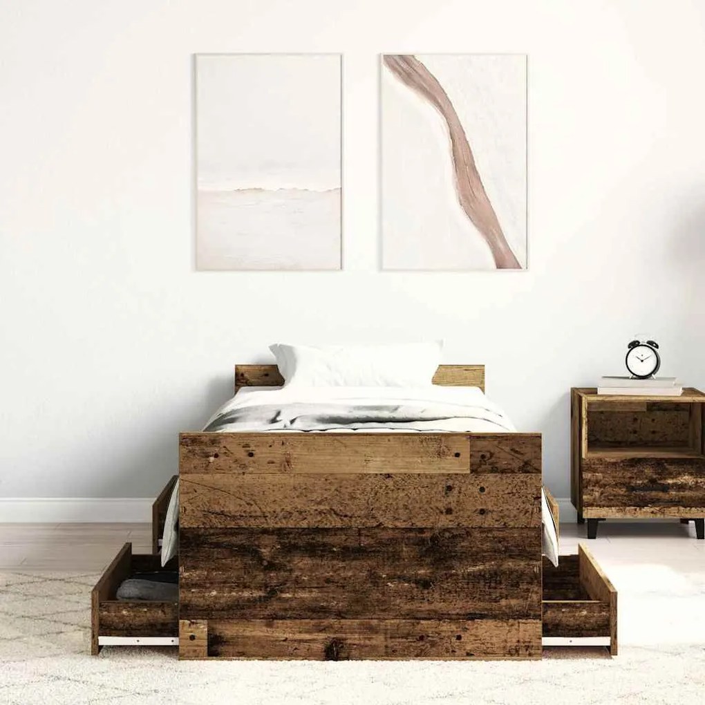 antik fa szerelt fa ágykeret matrac nélkül 100x200 cm