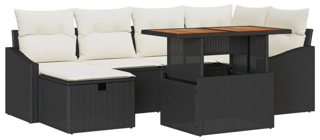 7 darabos kerti bútor szett párnákkal Fekete poli rattan