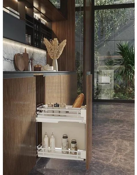 Konyhai fémrács, 300mm, oldalra szerelhető, króm-fehér, teljes kihúzás, csillapított záródás, rejtett fióksín, 2 kosár, textílzsákkal SIGE, Infinity P...