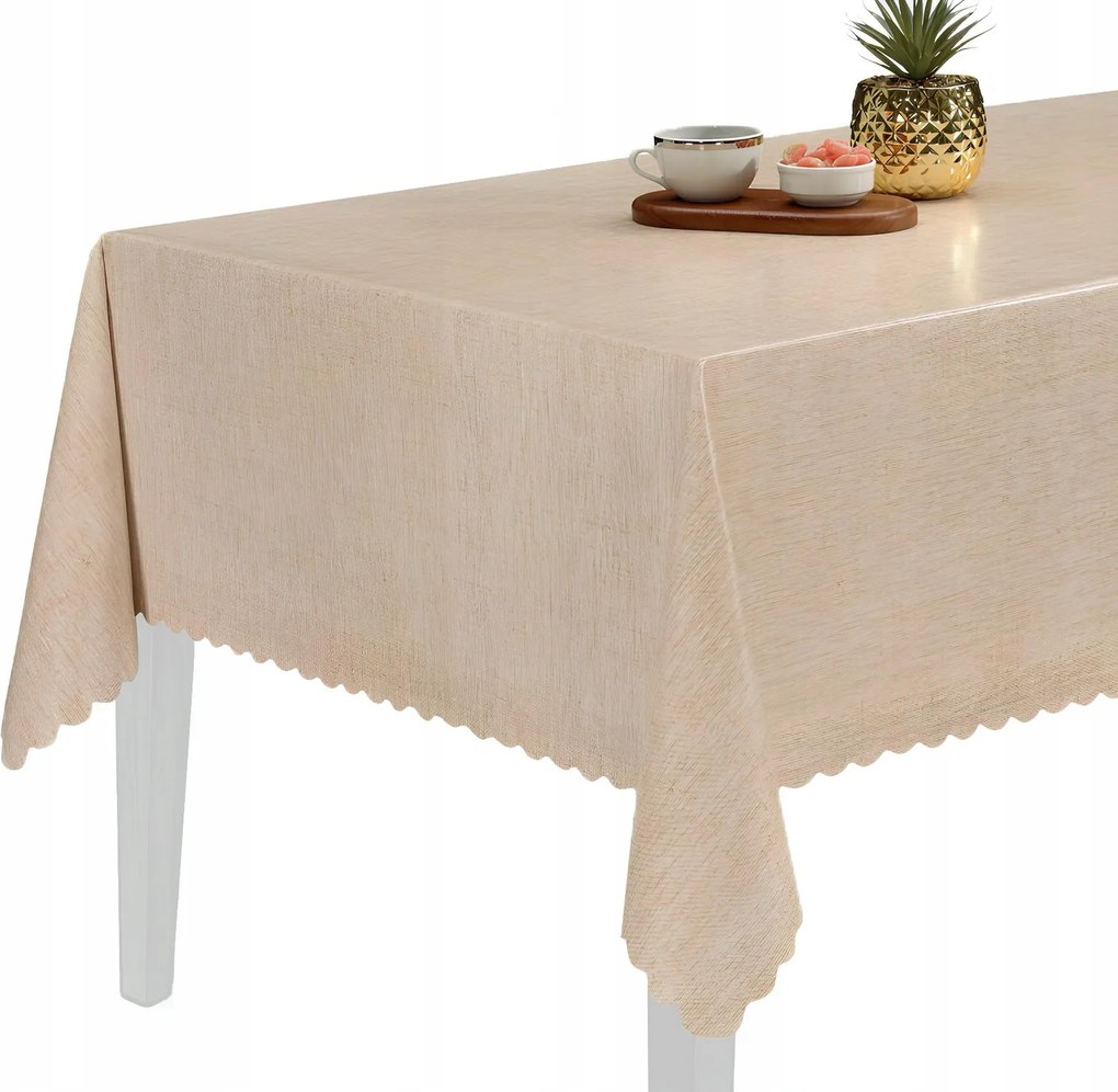 Vastag, viaszosvászon Abrosz bézs színű, nem szőtt Bézs , lenvászon mintával 140x190