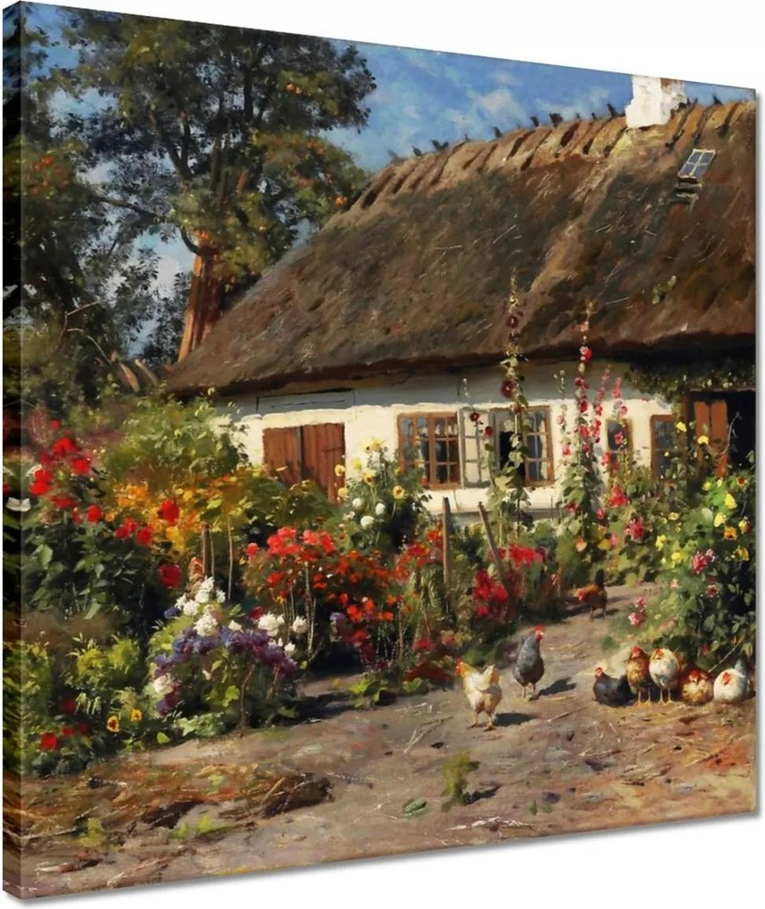 Vászonkép 40x40 Vidéki házikó virágokkal