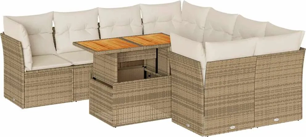 vidaXL 9 részes bézs polyrattan kerti ülőgarnitúra párnákkal