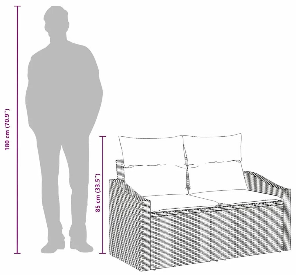 Kerti kanapé párnával Fekete 123 x 62 x 69cm polirattan