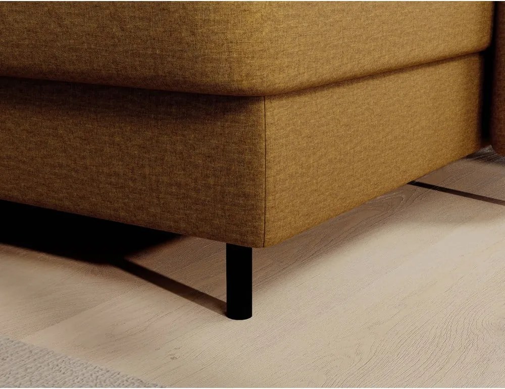 Sárga bársony kinyitható-tárolóhelyes sarokkanapé (bal oldali-U alakú) Berrto – ELTAP