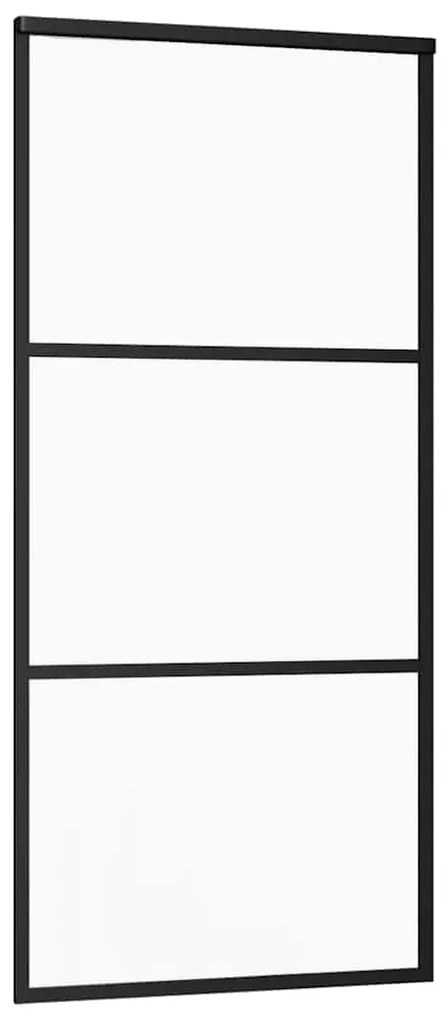 fekete ESG üveg tolóajtó fémszerelvény-szettel 90x205 cm