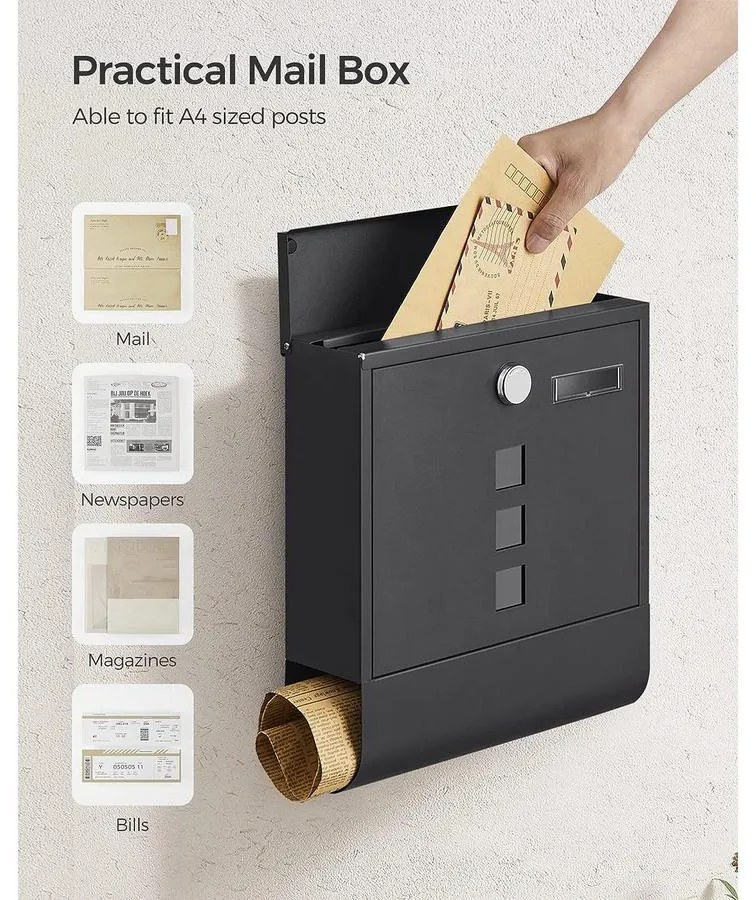 Modern Postaláda újságtartóval- fekete