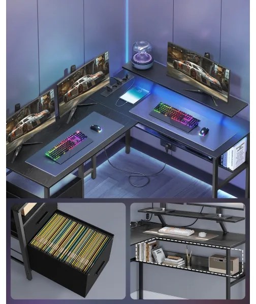 SOLEA-X íróasztal háttérvilágítással, barna/fekete