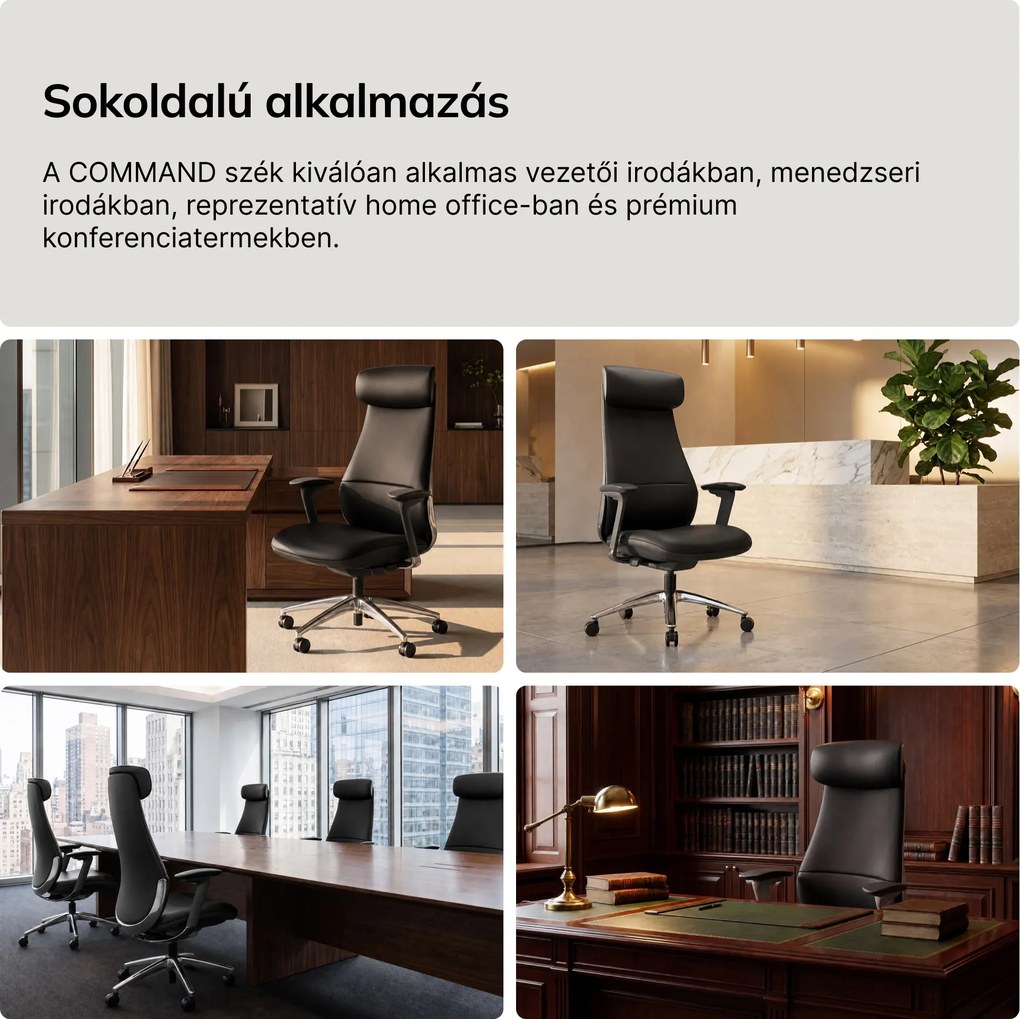 Bőr vezetői irodai szék fekete COMMAND