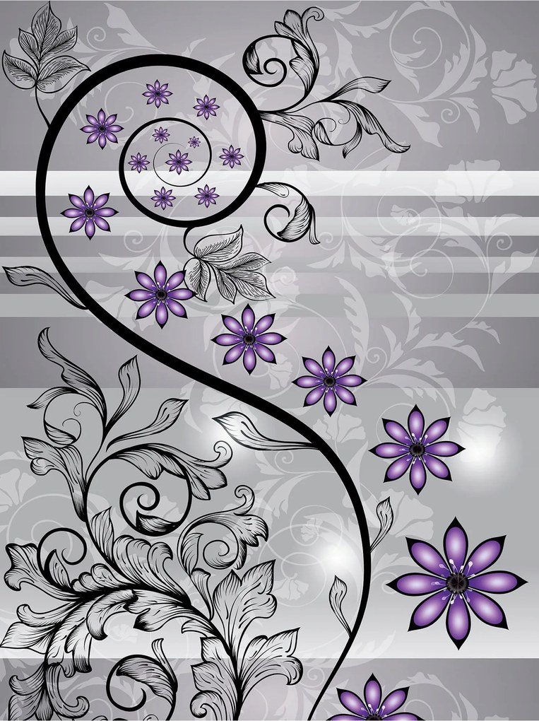 Fotótapéta Virágok Spirál lila-ezüst absztrakt vinil 184x254 +ragasztó