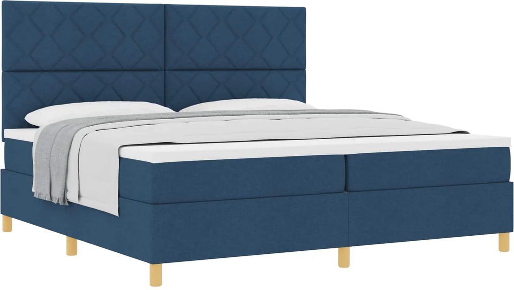 vidaXL Boxrugós ágy matracmal fejtámlával Kék 200 x 200 cm szövet