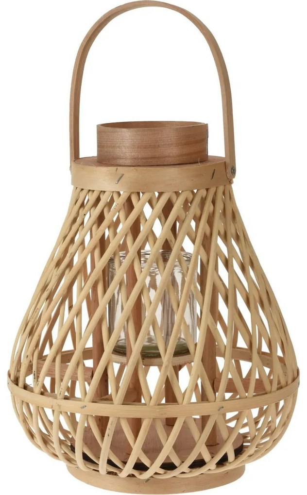 Almeria rattan gyertyalámpa, 25 x 30 x 25 cm, rattan + üveg