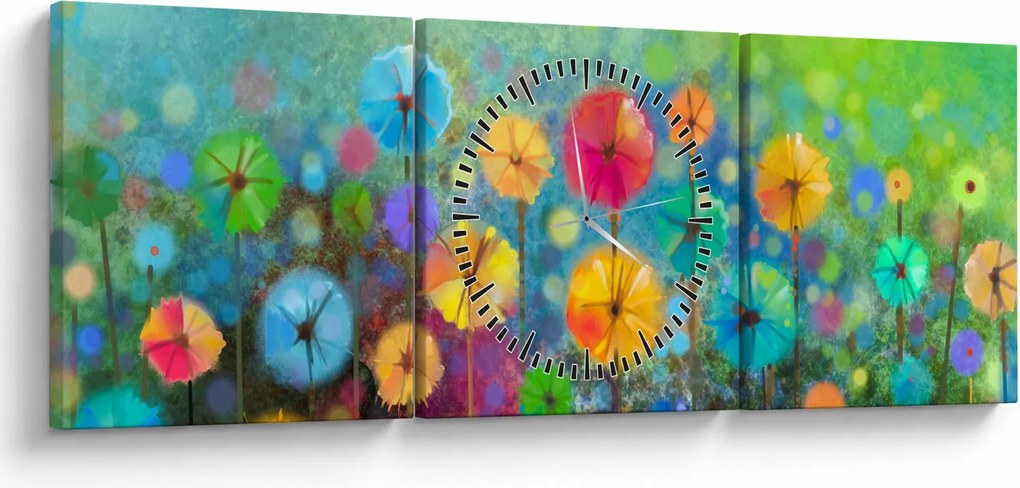 Kép - Absztrakt virágok (órával) (90x30 cm)