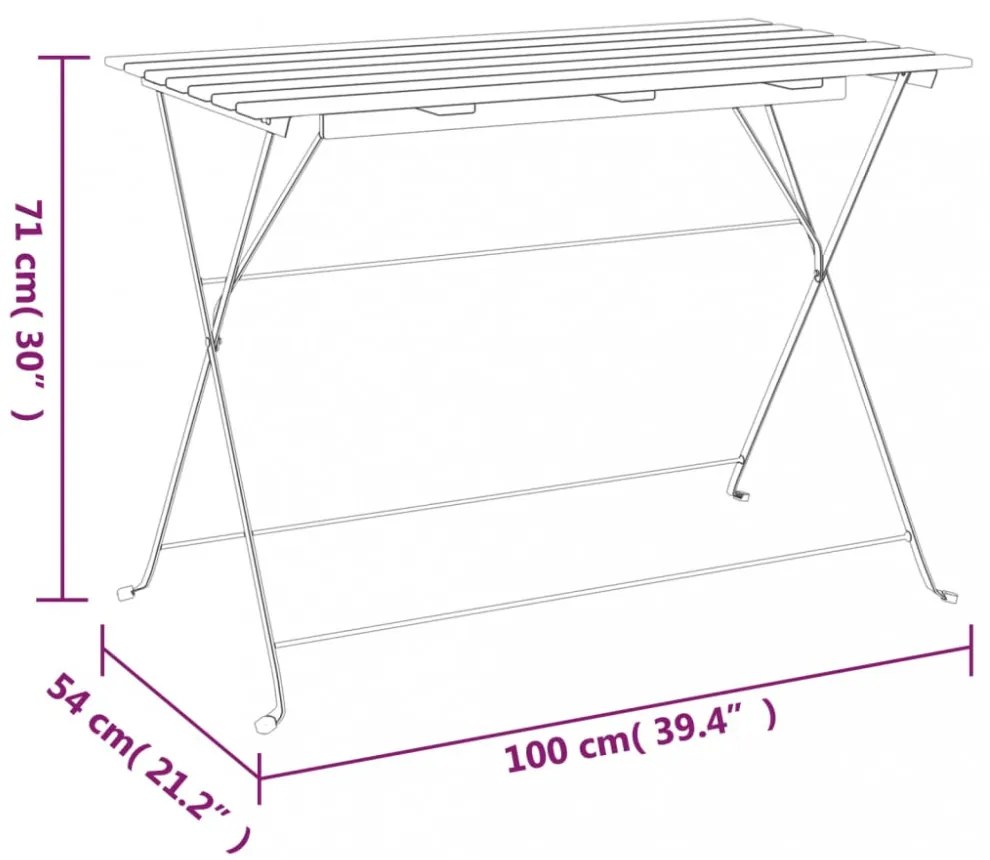 tömör akácfa és acél összecsukható bisztróasztal 100x54x71 cm
