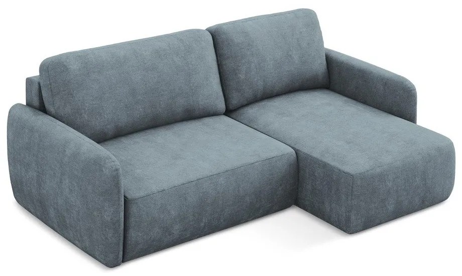 Szürkéskék zsenília kinyitható-tárolóhelyes sarokkanapé (jobb oldali-heverő résszel) Lilo – Makamii