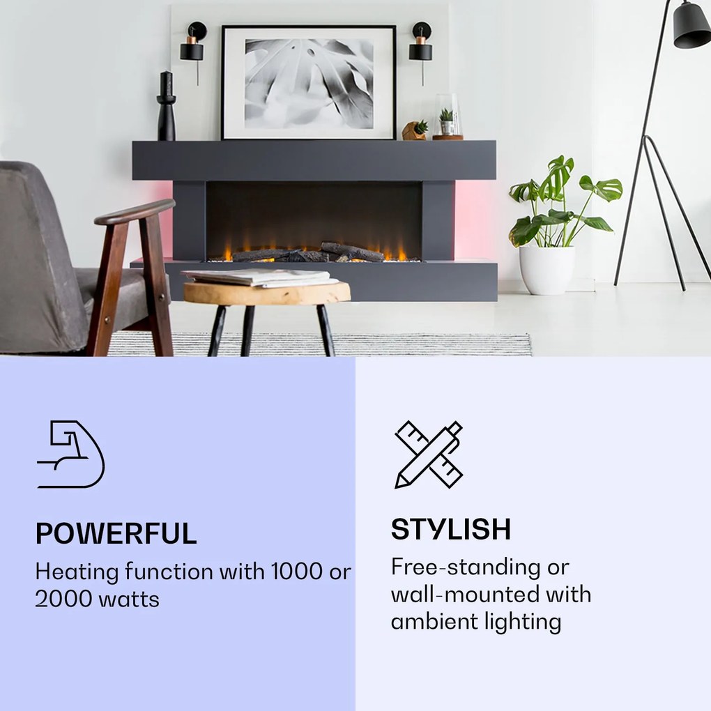 Studio Light & Fire 1, Smart, kandalló, 1000/2000 W, MDF, WiFi Control