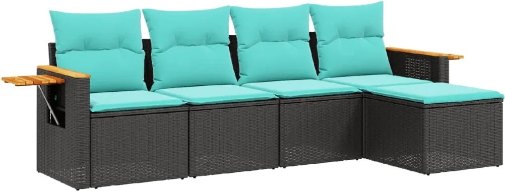 vidaXL 5 részes fekete polyrattan kerti ülőgarnitúra párnával