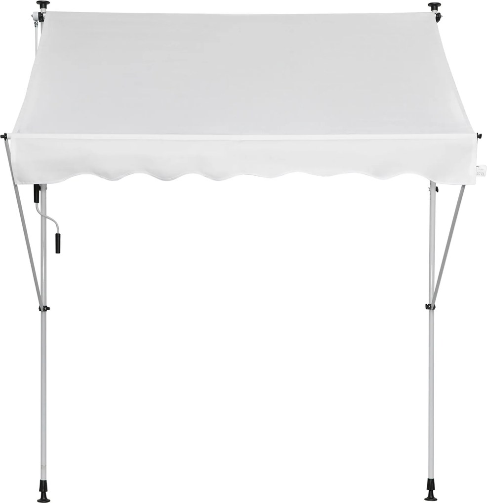 Outsunny 2x1,5m Kézi Összecsukható Napellenző Kültéri Terasz Árnyékoló Magasságállító Karral 170-280 cm Fúrás Nélkül Erkélyre Kertbe Fehér | Aosom