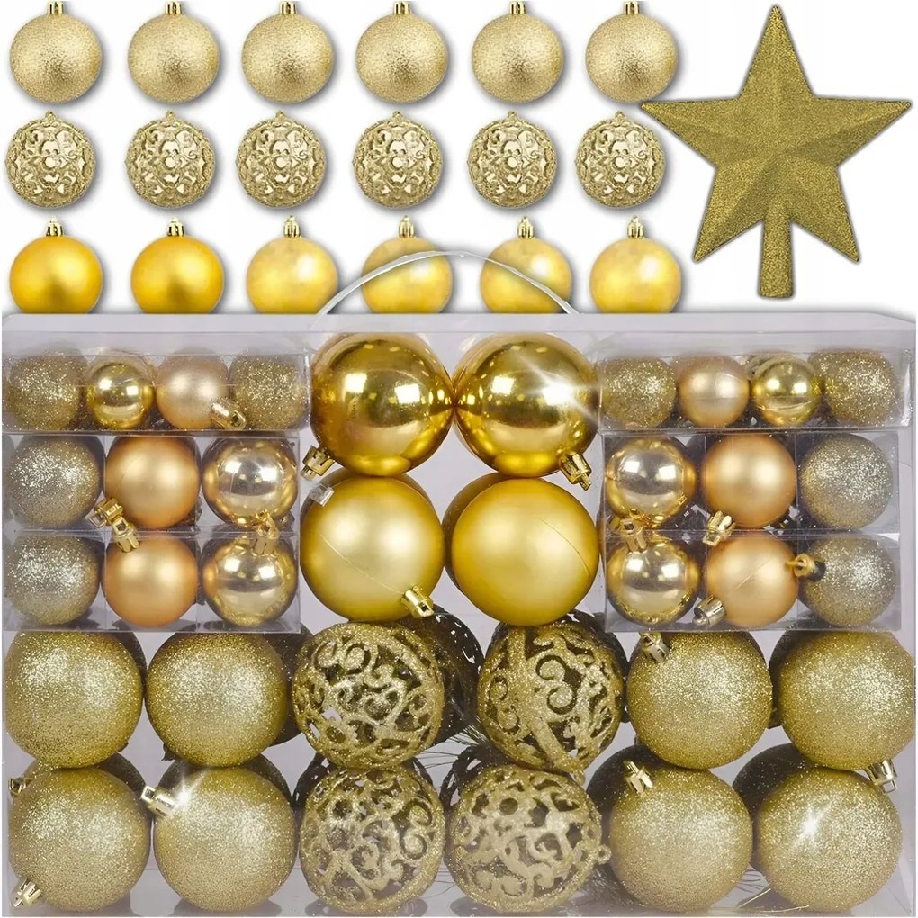 Karácsonyfadísz Szett XXL Arany 100 Db 6/4/3 CM Csillag