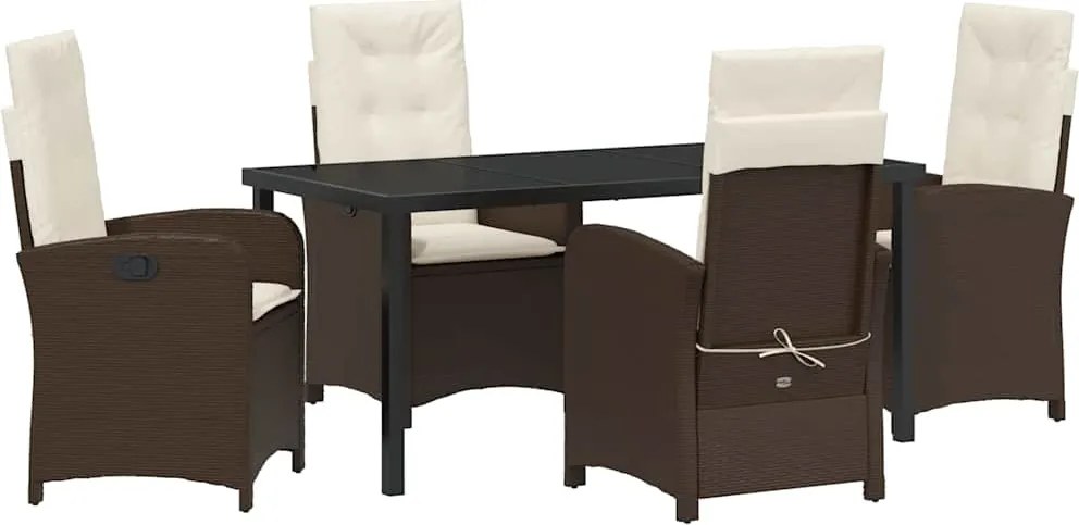 vidaXL Kert étkező szett párnával 5 pcs Barna polirattan